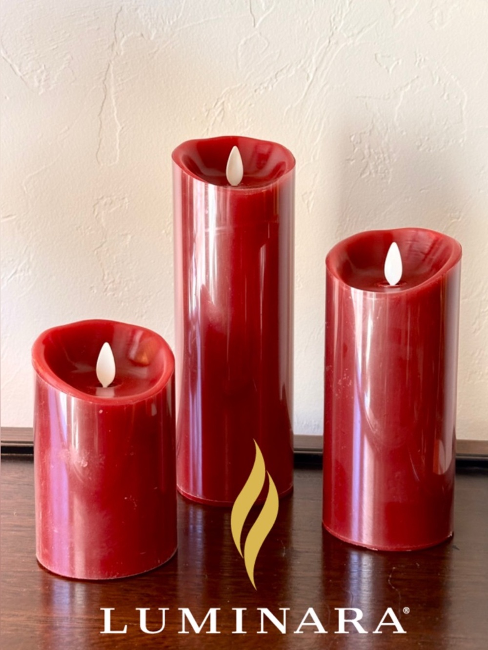 Luminara Flameless Pillar Candles Set of 3 - 5” 7” & 9” x 3” Round